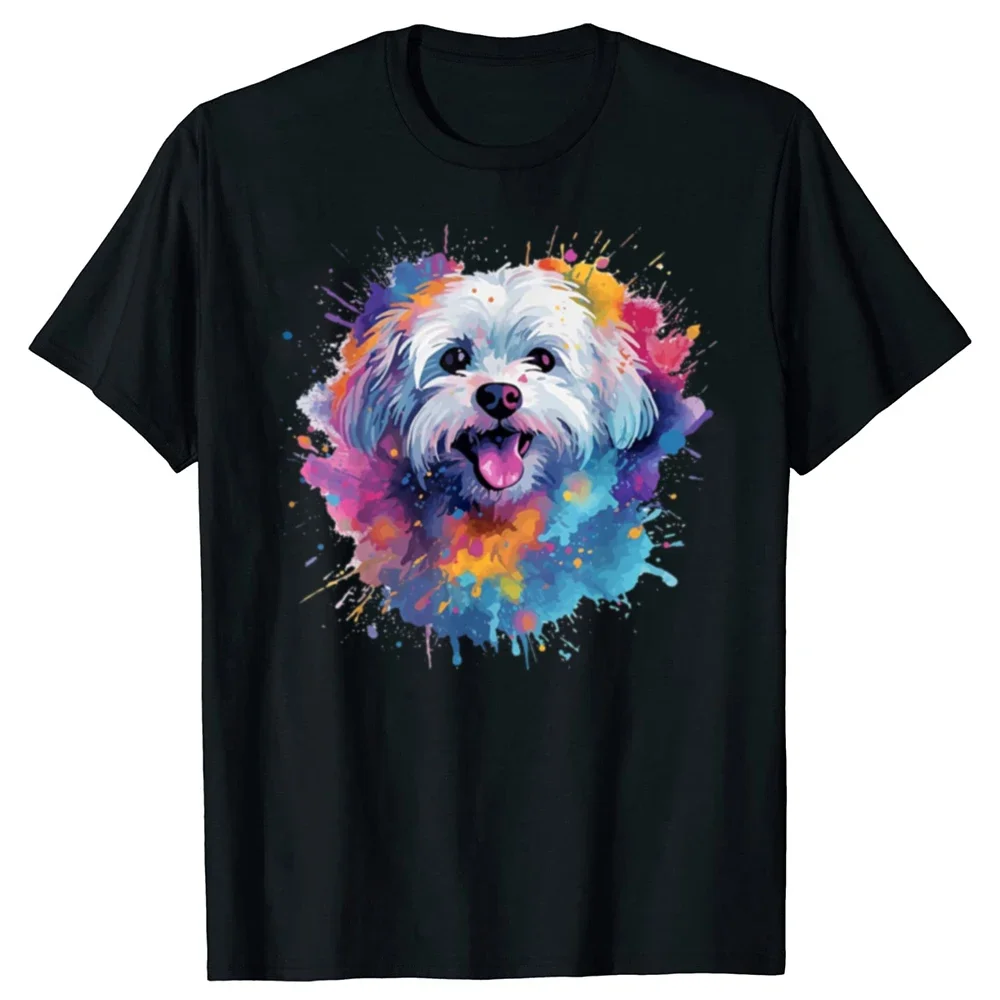 

Summer Style Graphic Funny Colorful Maltese Splash Art Dog Summer Graphic Cotton Streetwear Short Sleeve Birthday Gifts new