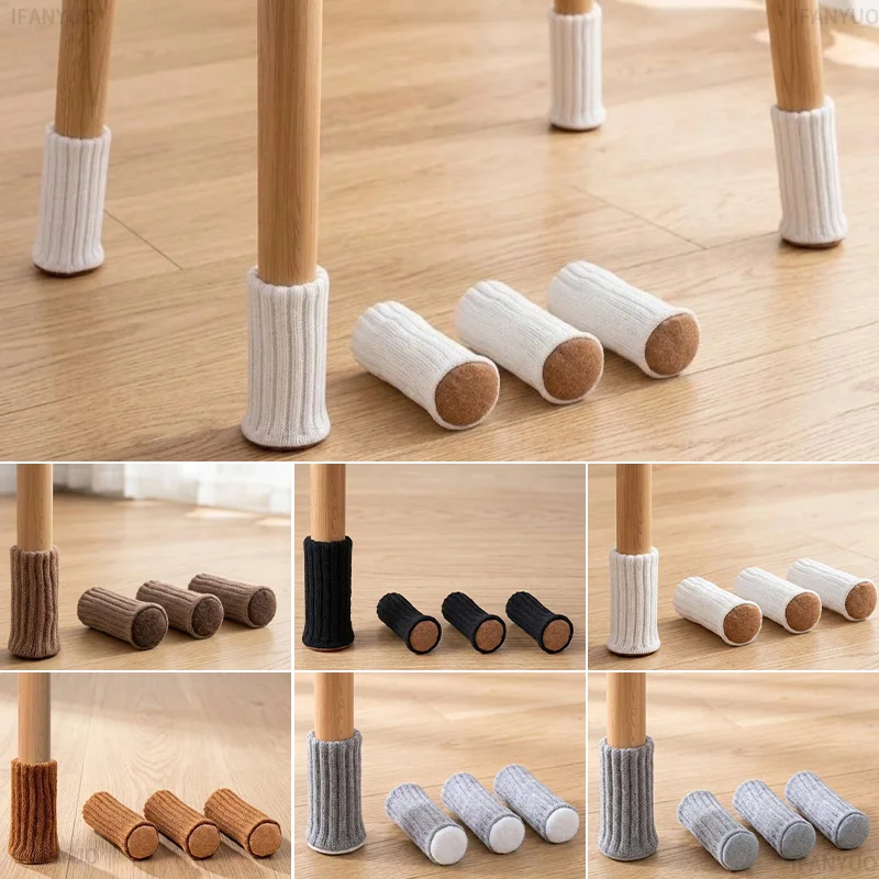 4PCS Chair Legs Socks Furniture Feet Knitted Protectors Anti-Slip Pads Table Legs Socks for Floor Protectors Chair Pads Cover