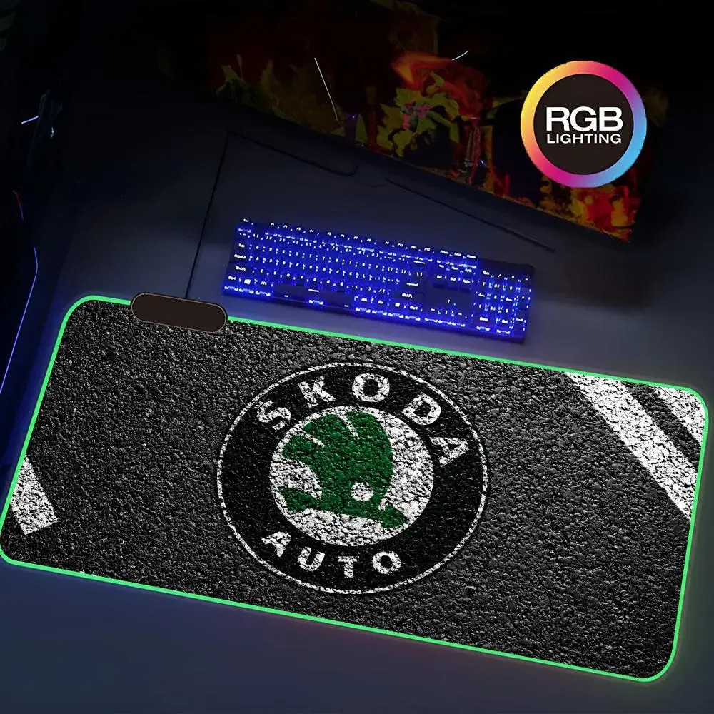 S-Sports Car S-Skoda L-Luxuryes Mouse Pad Rgb Gaming Mouse Pad Keyboard Mat Extra Large Computer Desk Mat Sound Pickup Smooth 60