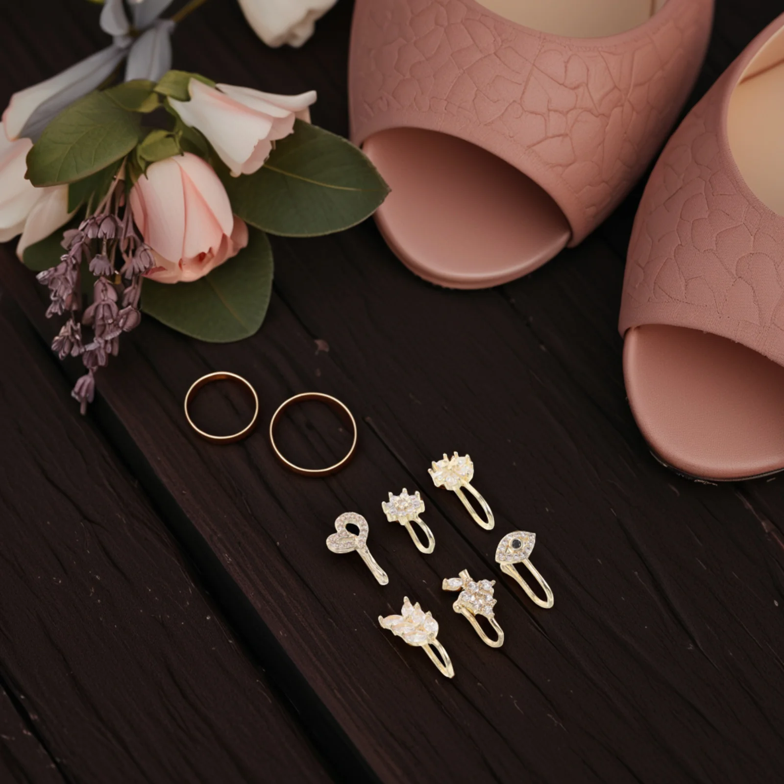 6 قطعة مقاطع الأنف غير ثقب U-شكل ورقة زهرة العين تصميم مشبك قابل للتعديل على الأصفاد الأنف للنساء الرجال المألوف تألق