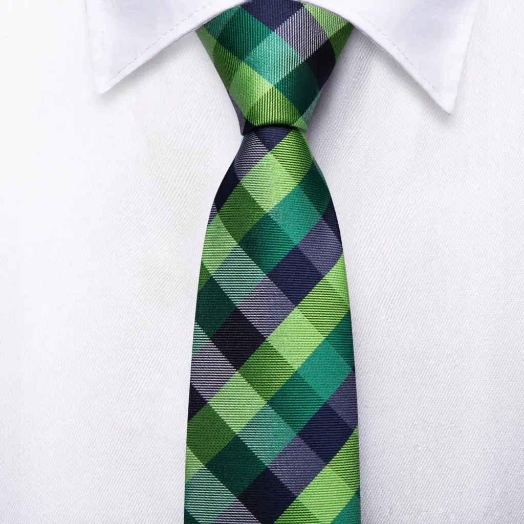 

Hi-Tie Green Grey Plaid Silk Tie For Children Luxury Design Handky Child Necktie 120CM Long 6CM Wide Fashion Party Dropshipping