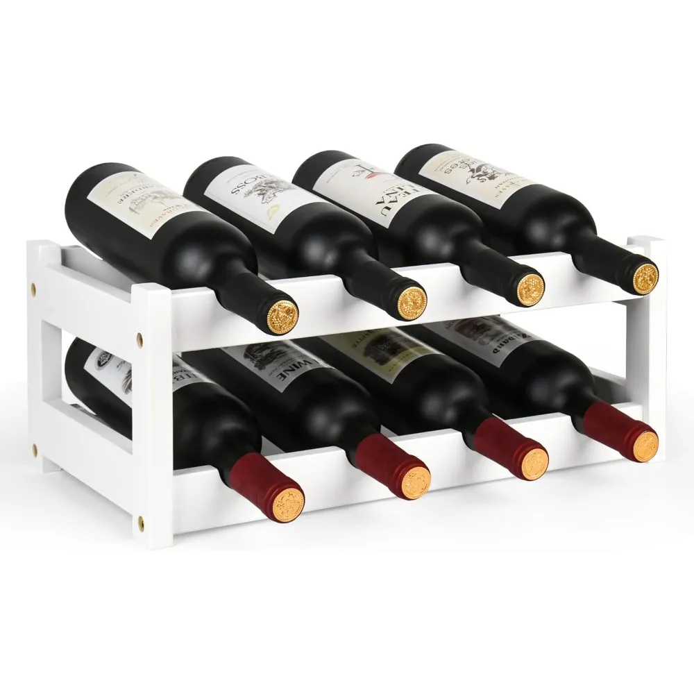 

Wine Rack, 2-Tier Bamboo Wine Racks Countertop Cabinet Wine Holder Wine Storage Shelf for Pantry Kitchen Bar, White
