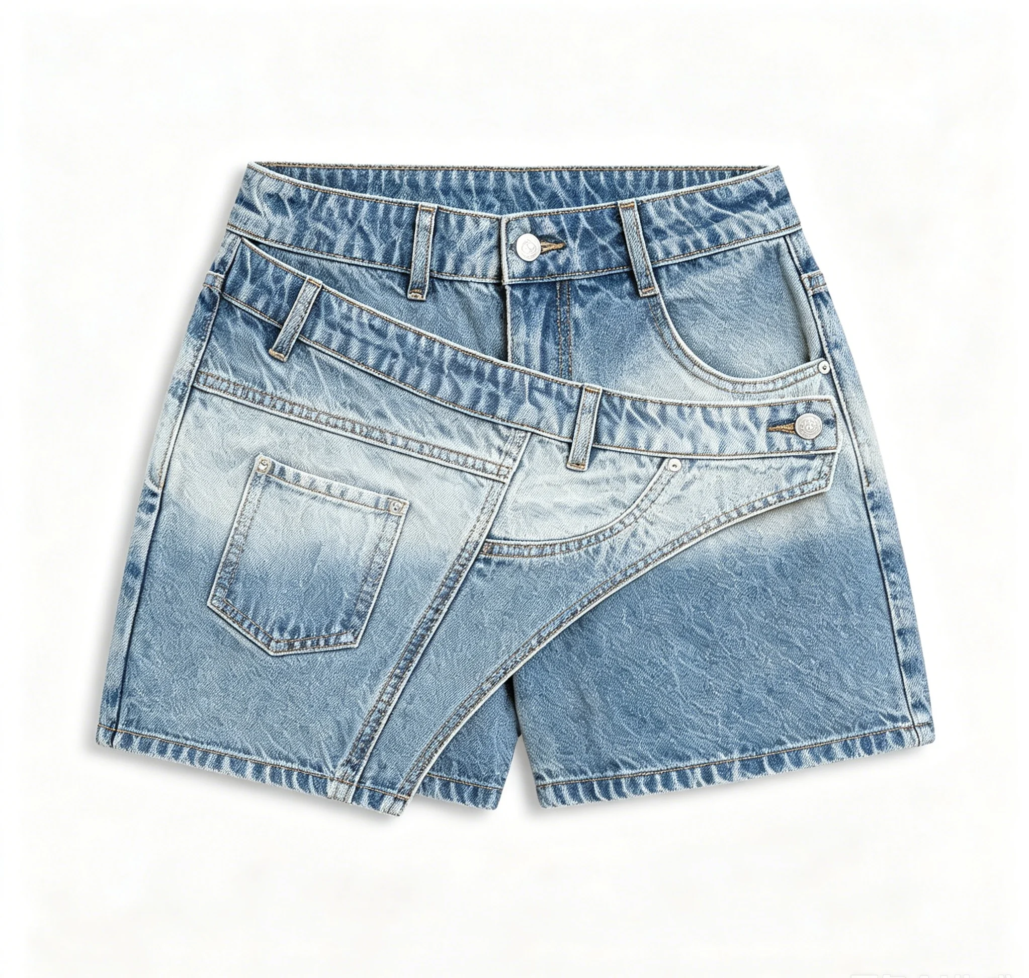 2026 Neues Produkt Spanien Original Einzelstickerei Asymmetrisches Spleißdesign Damen-Shorts – Detail 3