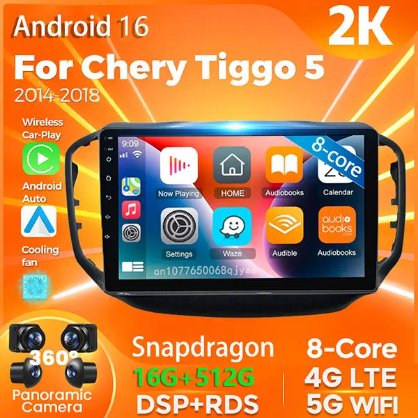 Android 16 Qualcomm Carplay Auto For chery Tiggo 5 2014 - 2018 Car Radio Player Multimedia stereo 360 Camera Navigation Video BT