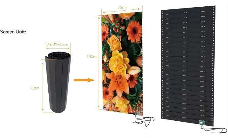Op maat gemaakte waterdichte LED-schermen, populaire flexibele videowall voor binnen en buiten, oprolbaar bord, rollende scherm voor tentoonstellingen