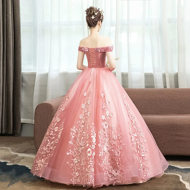 Off Shoulder Wedding Dresses 3D Floral Lace Embroidery Sweetheart Tulle Dress Corset Back Floor Length Formal Prom Evening Dress view 4