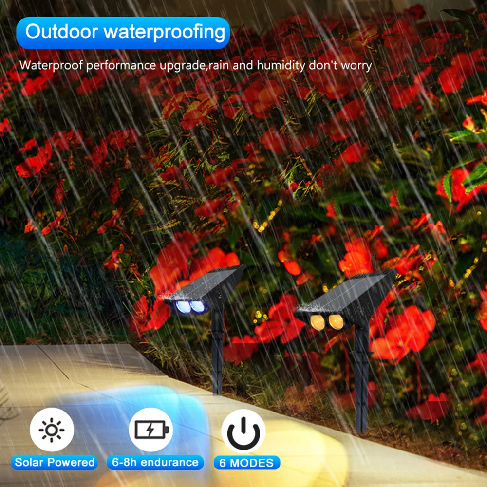 1/2 قطعة الأضواء الشمسية في الهواء الطلق LED المشهد مسار الإضاءة IP65 مقاوم للماء لحديقة الفناء الخلفي شجرة الحديقة مسار مصباح ديكور