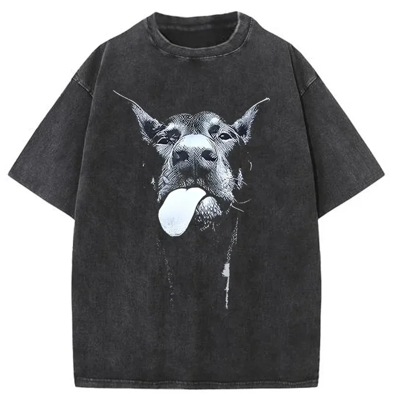 8XL Men Gothic Letter Dog Printed T-Shirt Hip Hop Streetwear Punk Summer Vintage Washed Oversized T Shirts Tops Tee Men Clothing