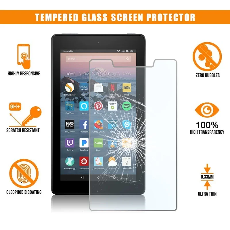 For Amazon Fire 7 (7th Gen 2017) alexa Screen Protector Tempered Glass Protective Film Tablet Glass Guard Film 9H