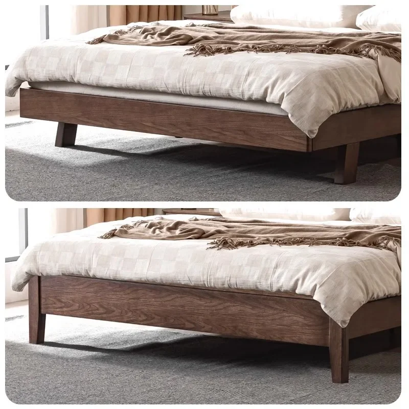 Black walnut bed, solid wood bed, master bedroom 1.2m 8 double bed, 1.2m modern simple suspension 2m bed