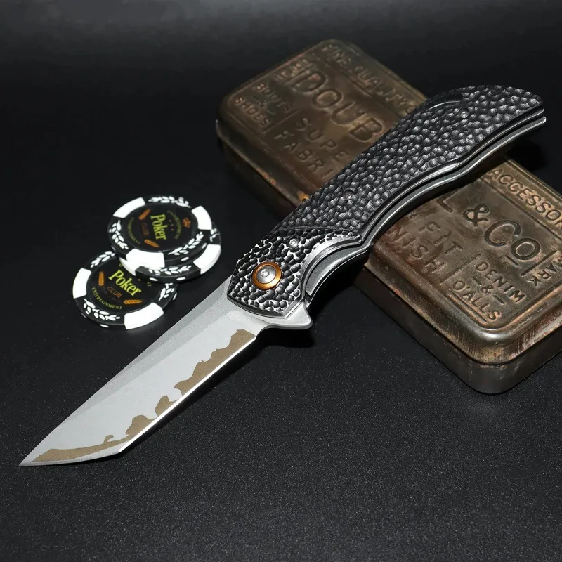 

Unique pocket folding knife 8CR13MOV blade Engraved steel handle edc multitool knives outdoor cutting bushcraft tactical knife