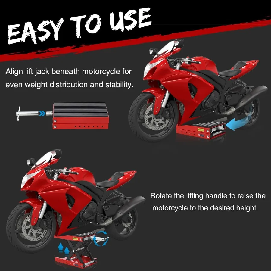 Ножничный домкрат для подъема мотоцикла с широкой палубой и тележкой для простого обслуживания автомобиля. Утолщенная резиновая накладка. Защитная крышка 1200 фунтов.