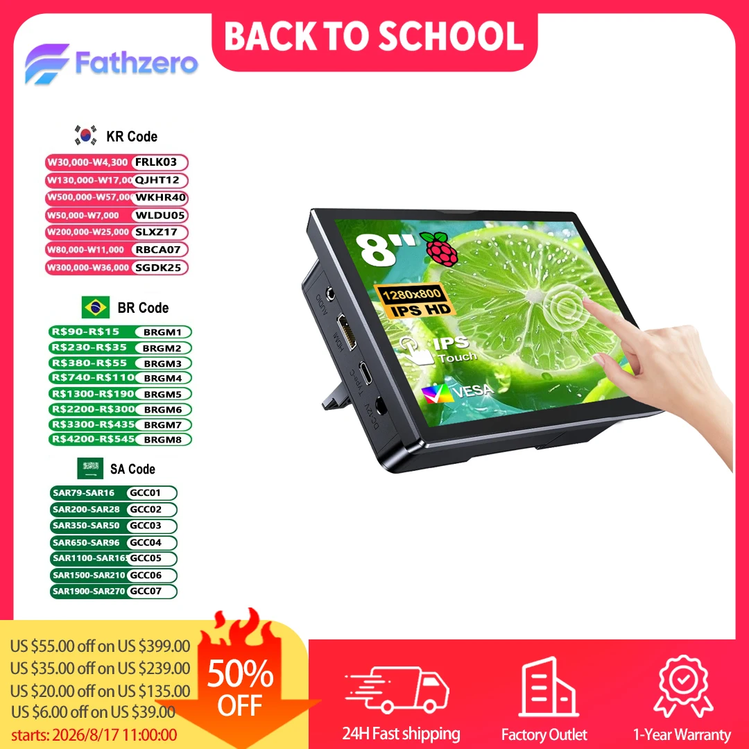 8 inch Raspberry Pi Touch Screen 1920x1200 800IPS Screen Small HDMI Monitor for Raspberry Pi 5/4/3/2/Zero/B/B+ Jetson Nano Win