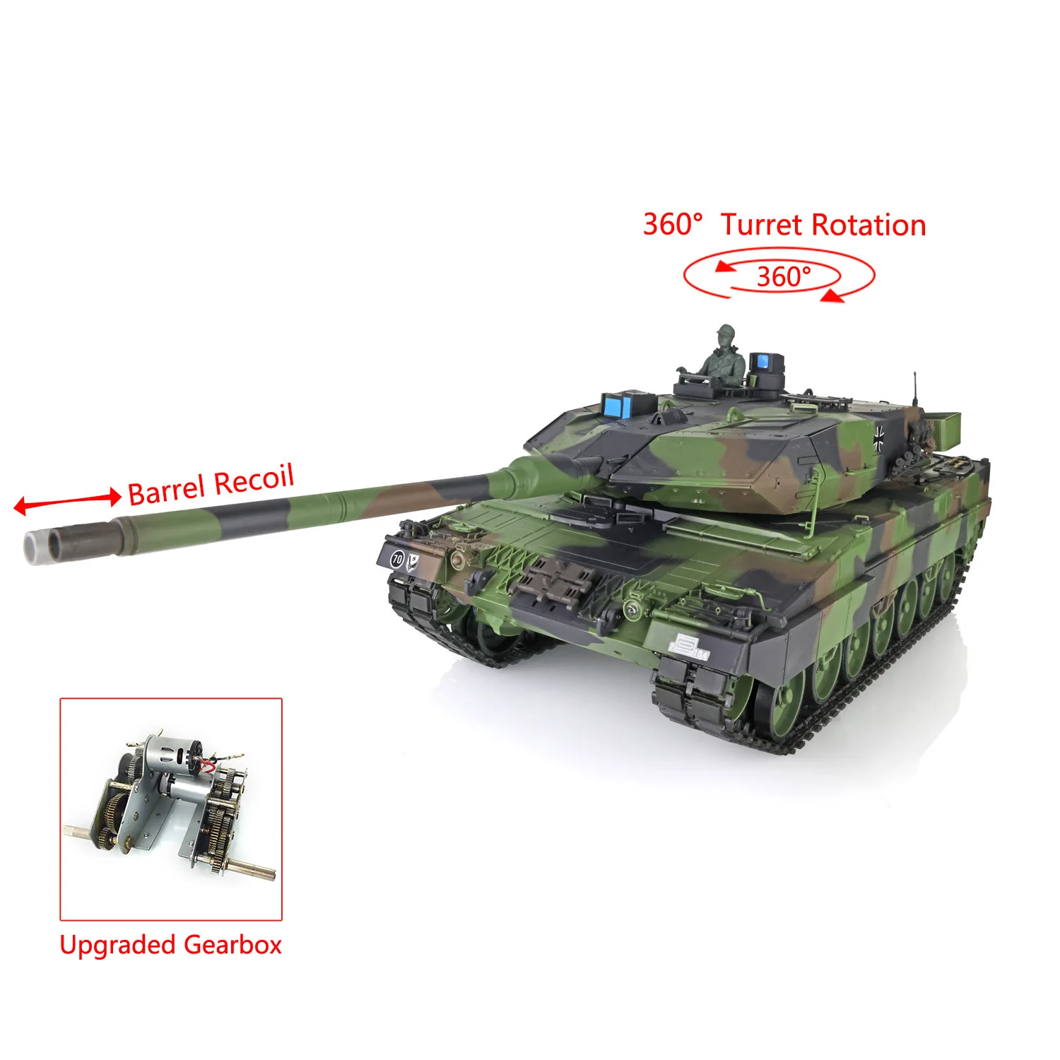 HENG LONG 1/16 7.0 Plastic Leopard2A6 RC Tank 3889 W/ Steel Gearbox Barrel Recoil Infrared Function BB Shooting Toys TH17577