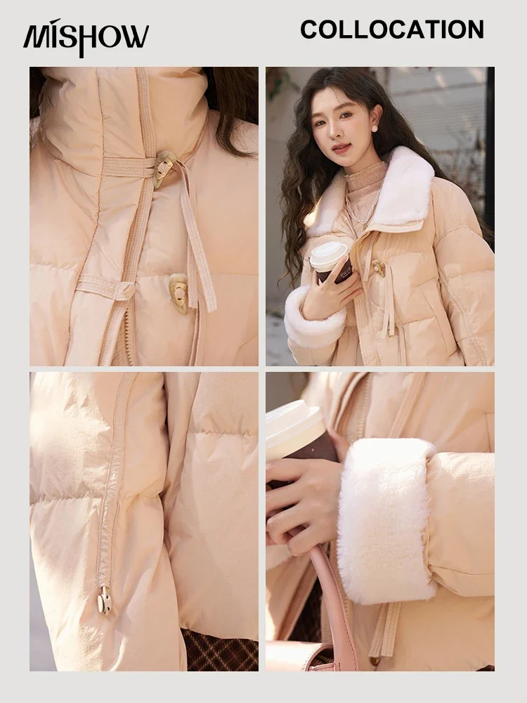 MISHOW Lamb Wool Spliced Lapel Down Jacket Women 2023 Winter Korean Short Thick Down Coat Fashion Warm Puffer Jackets MXC57Y0026