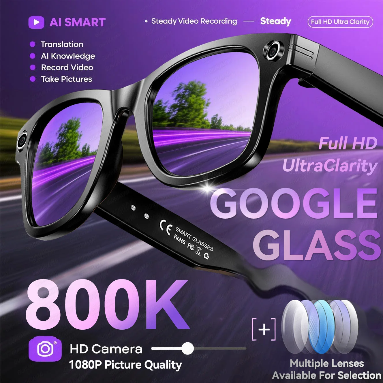 

New AI Smartglasses with Camera Video 1080P Translation Sunglasses Bluetooth Call Music Play Men Recording photochromic Glasses