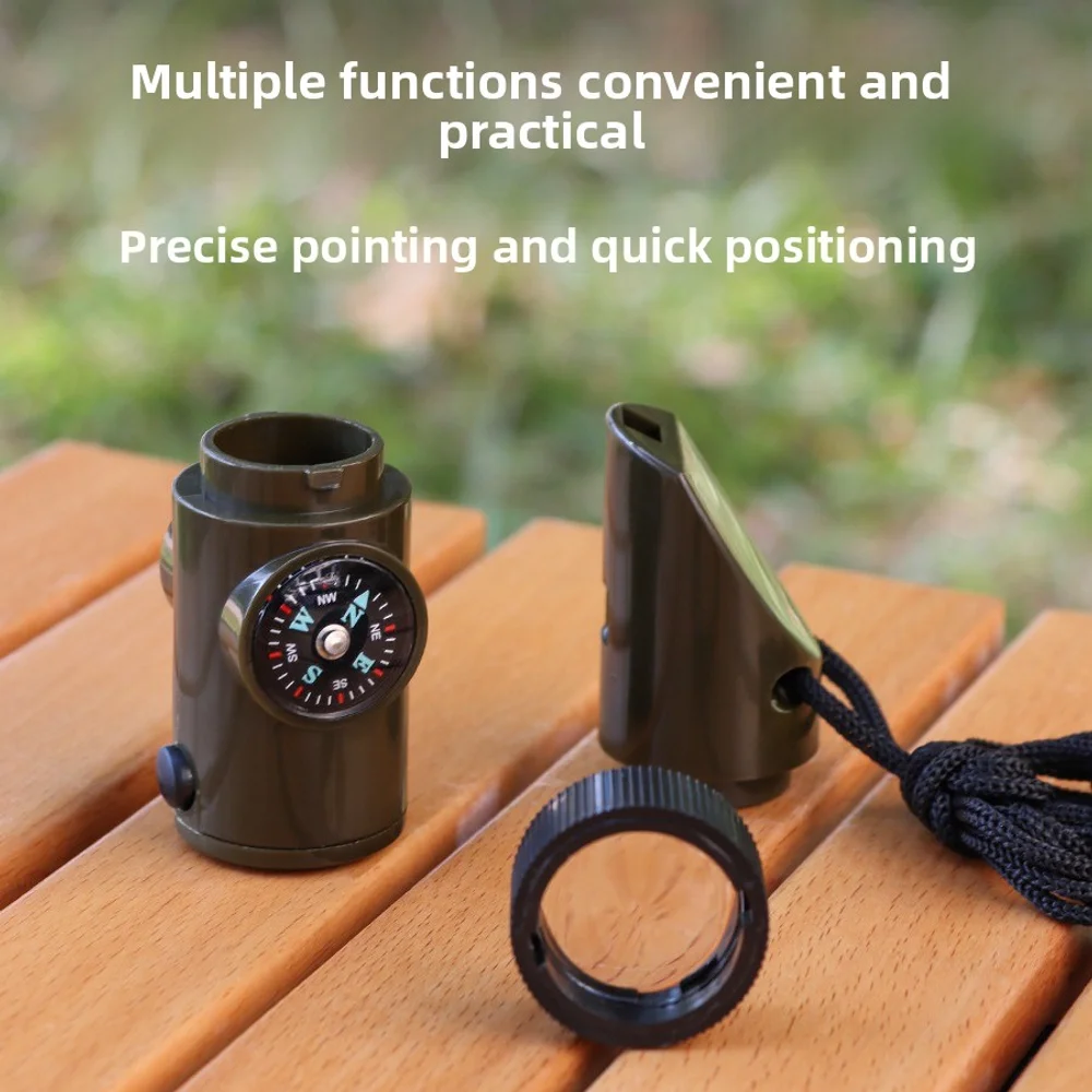 Многофункциональный свисток для кемпинга на открытом воздухе «Семь в одном», свисток для выживания, спасательный свисток с фонариком, термометром, компасом