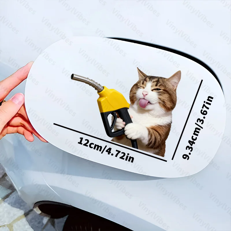 Winking Tongue Out Tabby Cat Yellow Fuel Gun Waterproof Vinyl Sticker For Car Bike Fuel Tank Cover Scratch Cover Decor