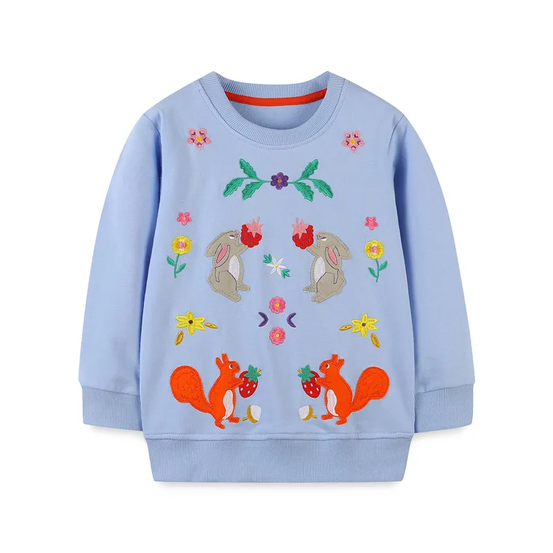 Jumping Meters 2-7T Girls Sweatshirts Baby Clothing Long Sleeve Bunny Squirrel Applique Autumn Spring Kids Hooded Clothes Shirts