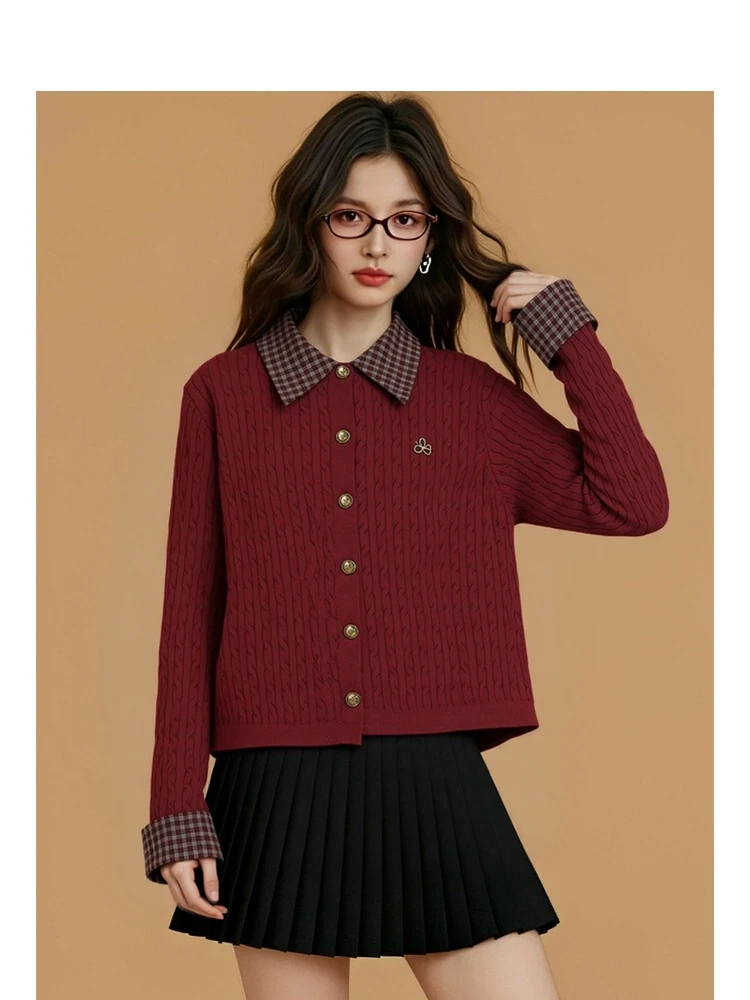 

Forever 2 Cisas Retro Ne Knitted Sweater Winter Plaid Patchwork College Sle Long Sve Casual Women's Top