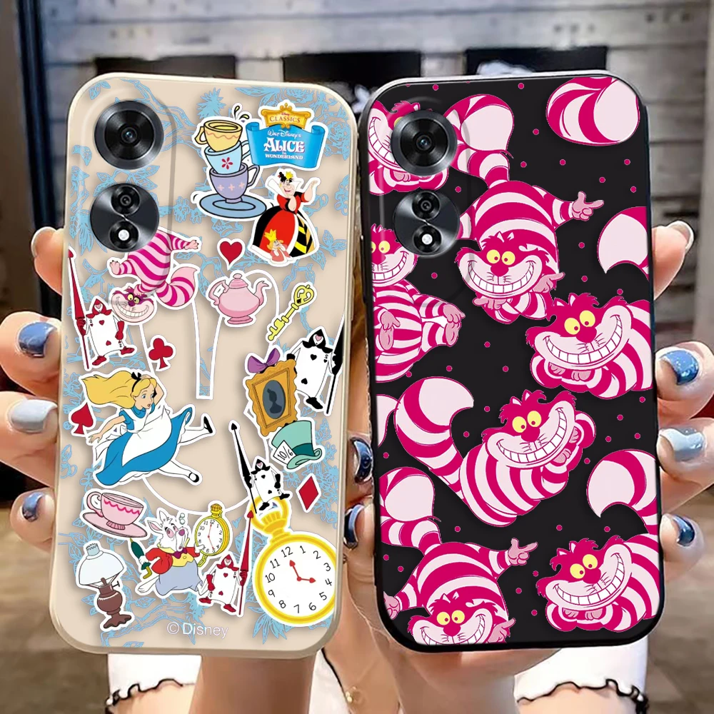 Disney Cheshire Cat Alice Phone Case For OPPO A9 A15 A16 A17 A31 A38 A53 A53S A54 A57 A60 A74 A78 A91 A92 A93 A94 A98 Color Case