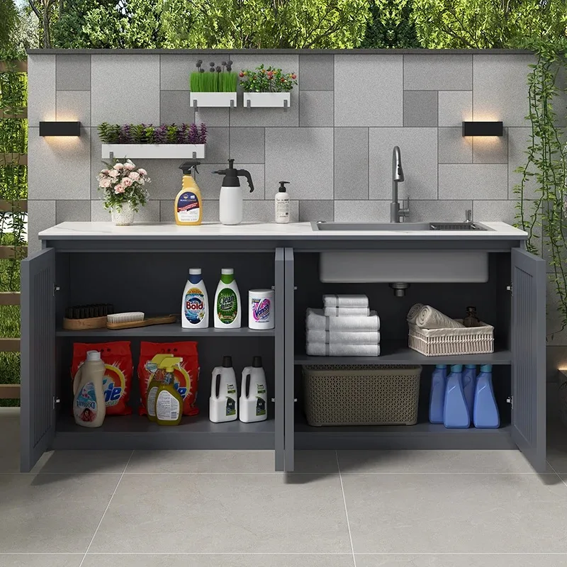 Any Size Custom Premium Aluminum Storage Cabinet With Sink Water Resistant Rustproof Patio Backyard Multi Scene Home Organizer