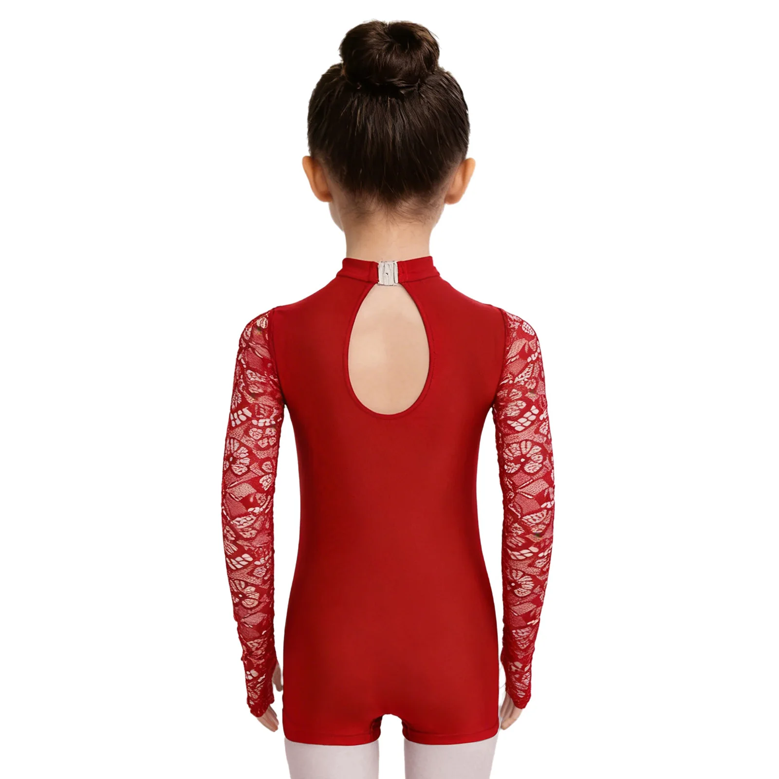 Kids Girls Floral Lace Ballet Dance Leotards Long Sleeves Gymnastics Yoga Bodysuit for Figure Skating Acrobatics Performance image 2