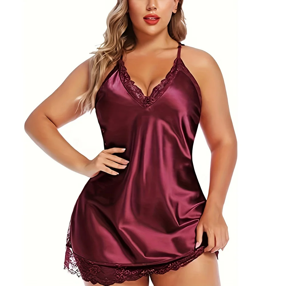 

Sexy Lace Patchwork Camisola Lingerie Nighty Wedding Silk Dress Sleep Wear Nightdress Clothes Women's Nightgowns Sexy Nightwear