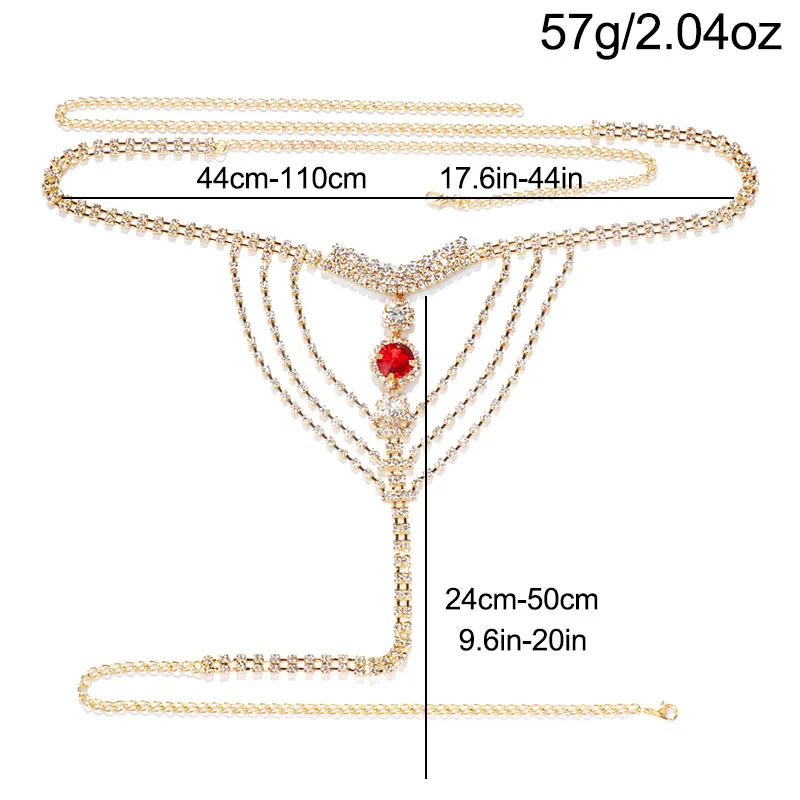 Crystal Rhinestone Body Chain Thong Sexy Bikini Waist Chain Jewelry Sparkly G-String Festival Rave Party Clubwear Women view 3