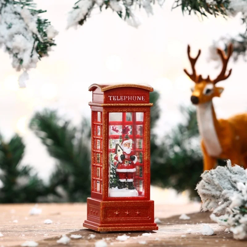 Snow Globe Lantern Telephone Booth Designed Christmas Luminous Ornament For Bar KTV Decoration Snowman