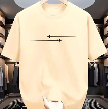 Summer Men's Cotton Casual Loose Large Creative Airplane Pattern Printed Comfortable Sports Round Neck Short Sleeve T-shirt Soft
