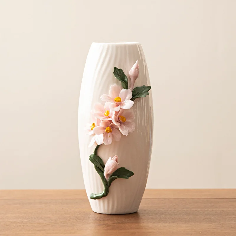 Sheep Fat Jade Ceramic Vase Purely Handmade Pinching Flowers Peony, Chrysanthemum, Hydrangea Home Living Room Decorative Items