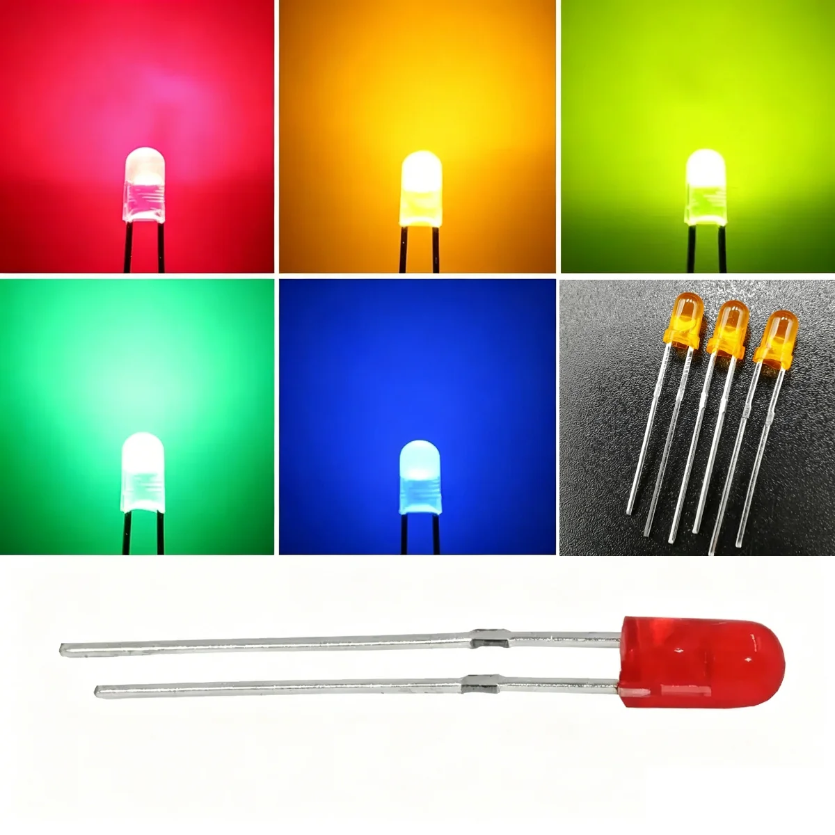 10Pcs/Lot 3MM LED GREEN/ORANGE/RED/YELLOW/BLUE Color Diffused Super Bright 3mm LED