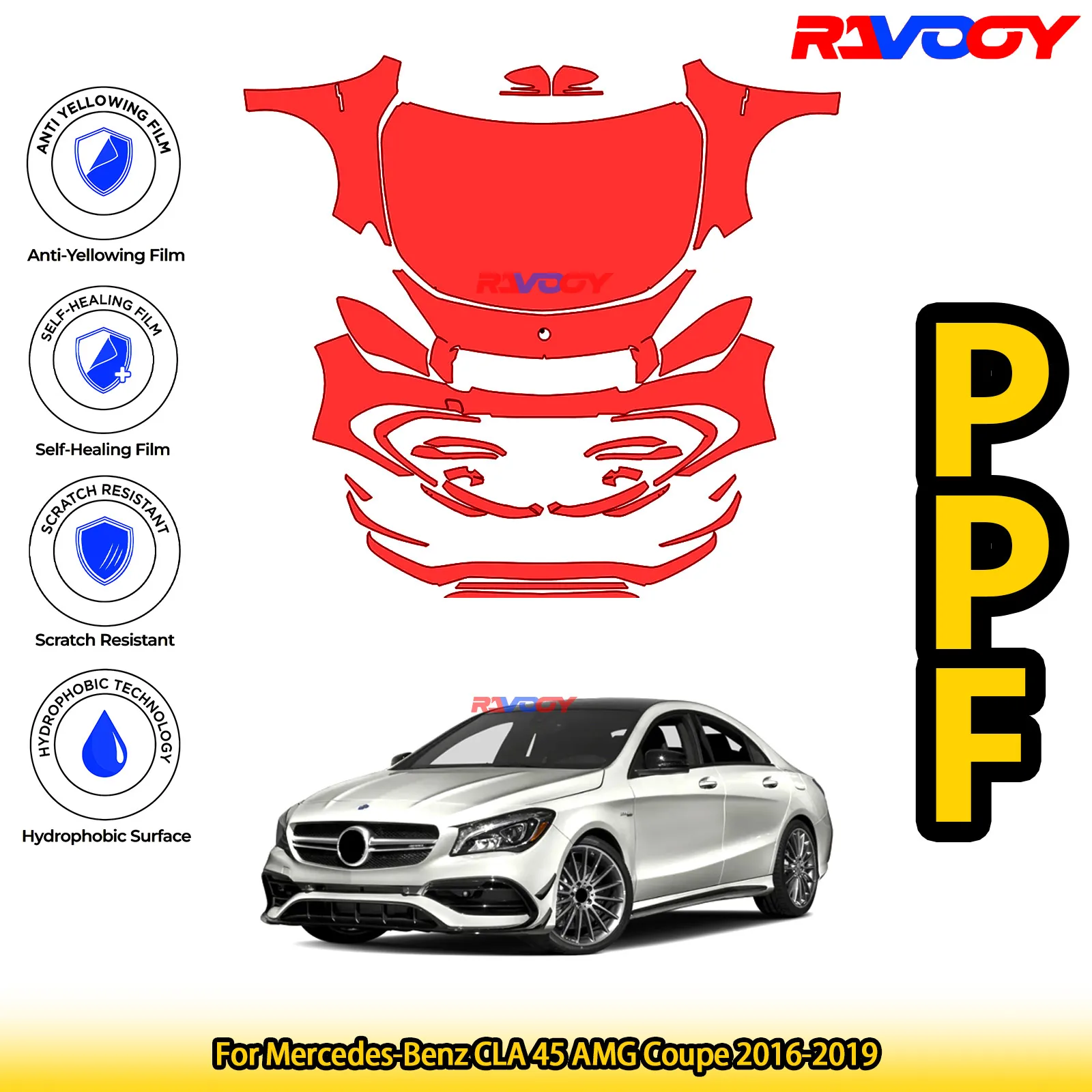 

Для Mercedes-Benz CLA 45 AMG Coupe 2016-2019, глянцевая матовая черная предварительно вырезанная передняя пленка PPF, комплект защиты от краски