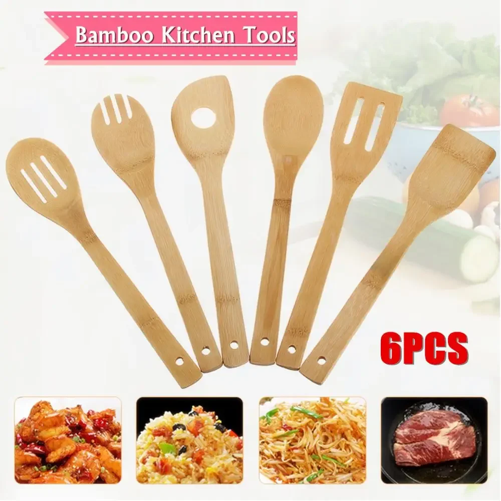 

6Pcs Wooden Spoon Utensil Set Kitchen Cooking Bamboo Tools Wood Spatula Kit