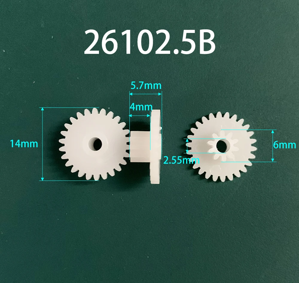 26102.5A 26102.5B 0.5M Gear 14mm Diameter 26 Teeth + 10 Teeth POM Plastic Pinion 2.5MM Motor Shaft Toy Parts Wheels 10pcs/lot