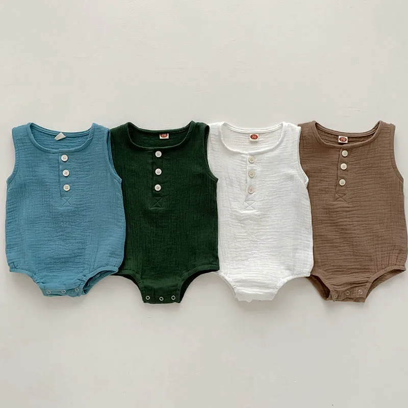 

Summer Newborn Romper Infant Cotton Linen Sleeveless Body Suit Boy Girl Claasic Jumpsuits Baby Boys And Girls Clothes 0-24M