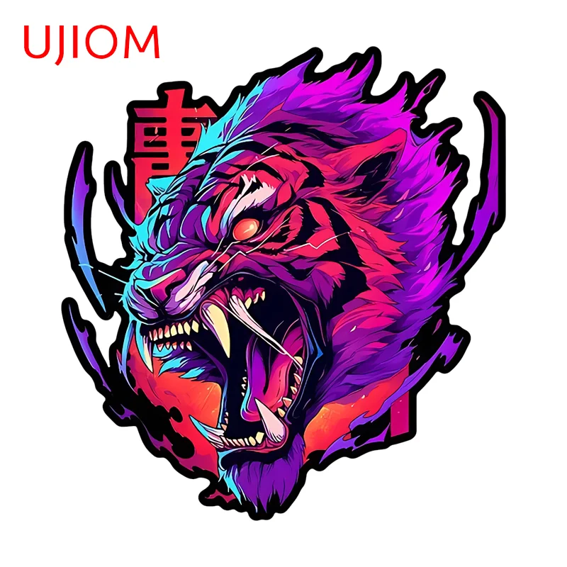UJIOM For Cyber Neon Tiger Head Wall Sticker Fashionable Cool Artistic Sofa Wall Decals Cool Graffiti Computer Case Room Murals