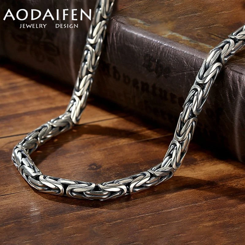 AODAIFEN Domineering Retro Sterling Silver Handcrafted Safety Pattern Necklace for Men\'s Generous Fashion Trend Hip Hop Jewelry