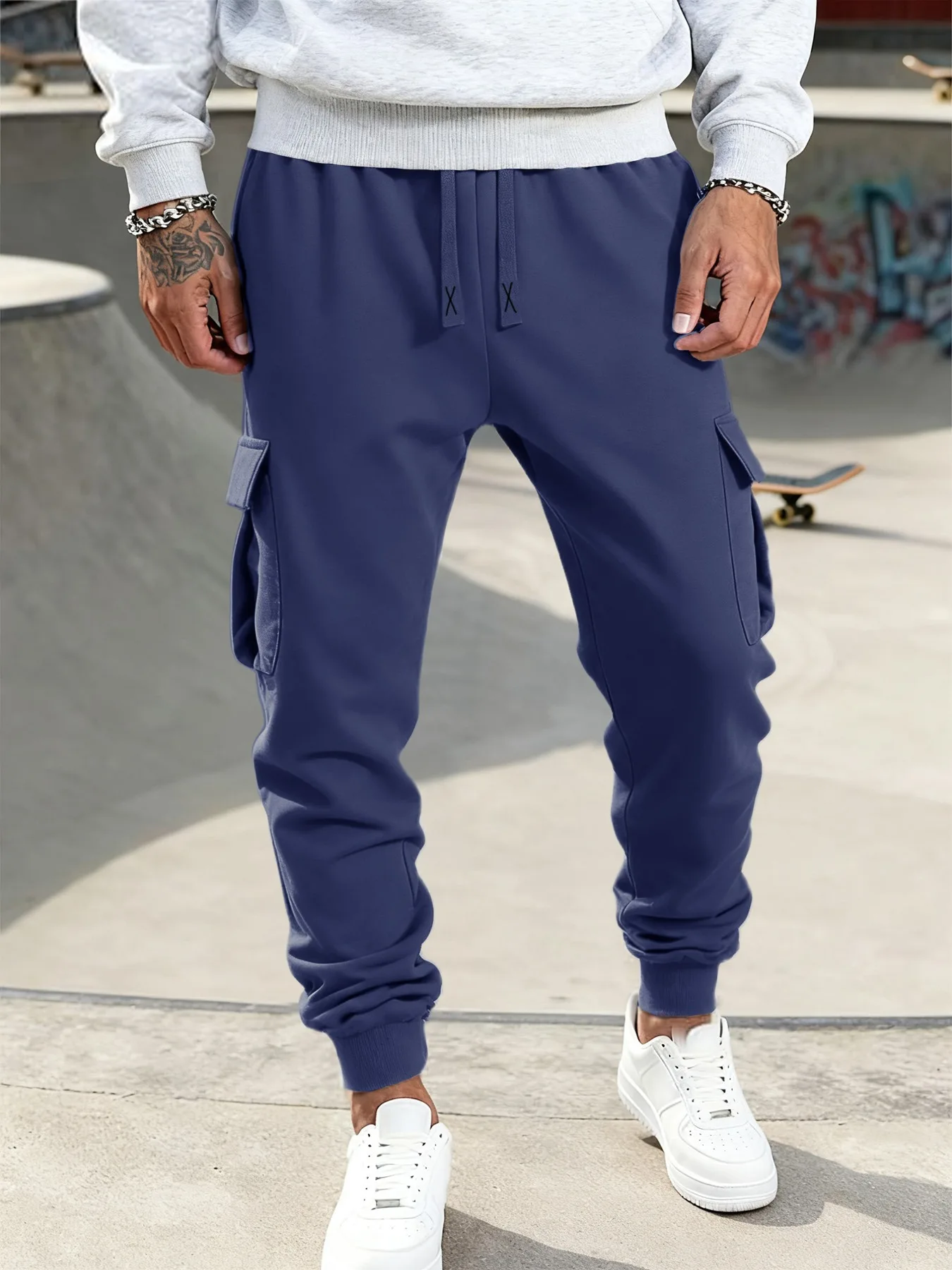Mens Casual Pants Spring Autumn Sweatpants Drawstring Solid Color Workout Long Pants Fashion Gym Trousers with Pockets - Image 3