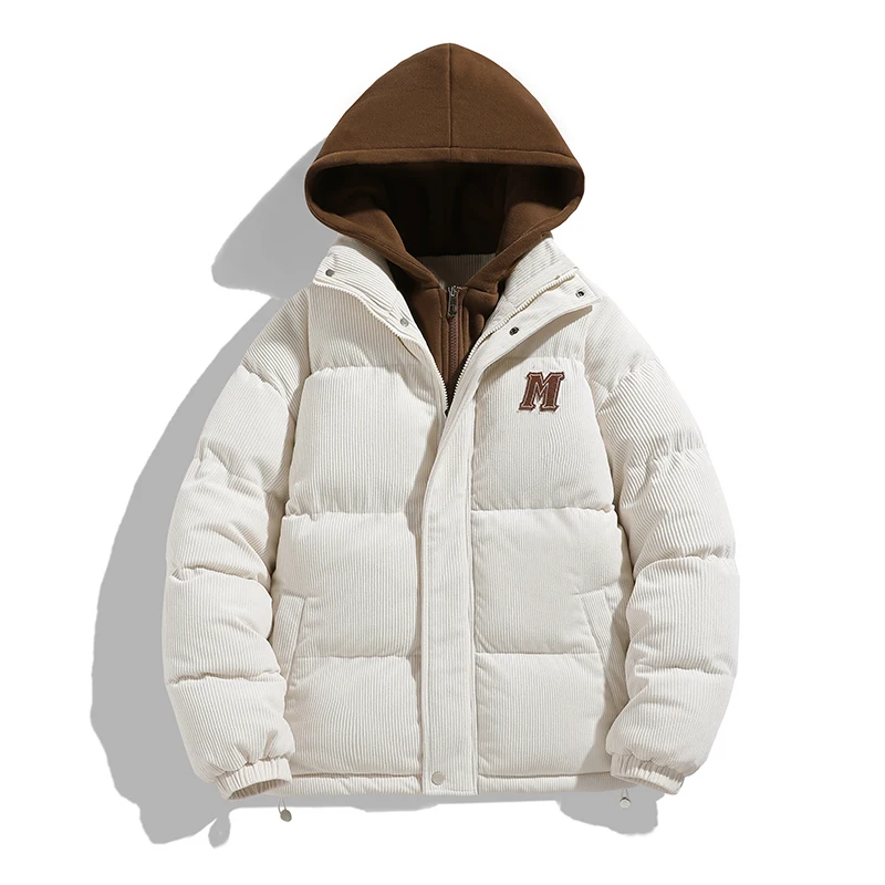 

Corduroy Parkas New Trend Brand Fake 2 Pc Winter Coat Hooded Warm Outerwear Coats Men Loose Casual Streetwear Jackets Couple