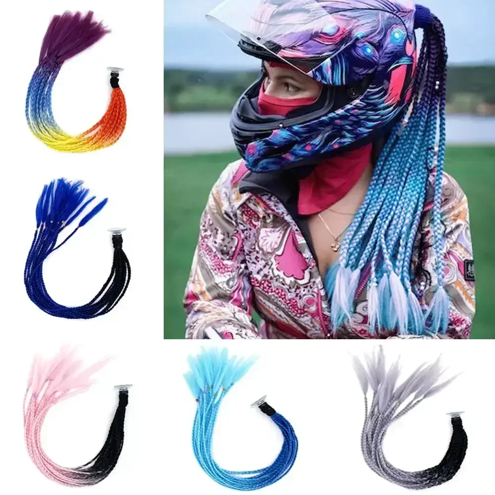 Helmet Dreadlocks Braid For Helmet Motorcycle Dreadlocks Dirty Braid Pigtail Gradient Synthetic Twist Braid Ponytail With Sucker