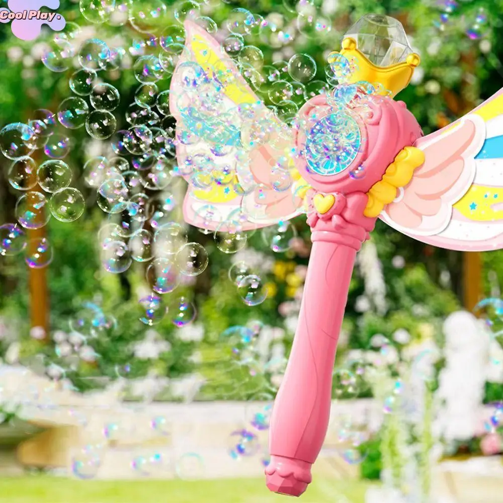 صانع الفقاعات الكهربائية الأوتوماتيكي المحمول المضيء مع أجنحة فقاعة عصا يده منفاخ الفقاعات اللعب في الهواء الطلق الطرف #1