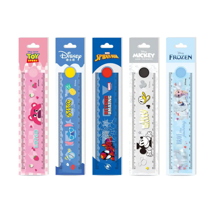 Disney Action Figure Frozen Stitch Spiderman Lotso Folding Ruler Multifunctional Kid Student Drawing Anime Peripheral Stationery