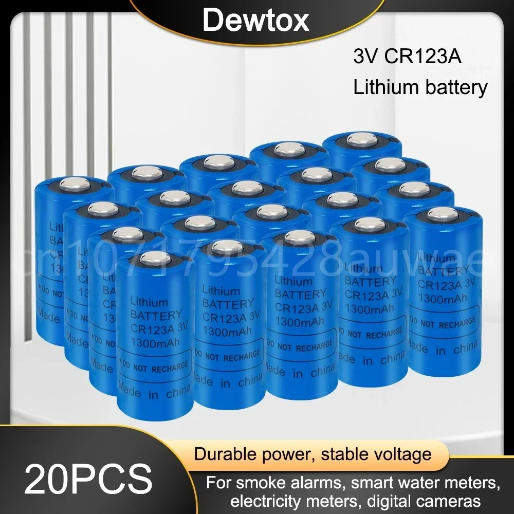 20PCS CR123A 3V Lithium Battery with Plug Suitable for Film Cameras Intelligent Toilet Cameras Urinal Sensors Smoke Detector