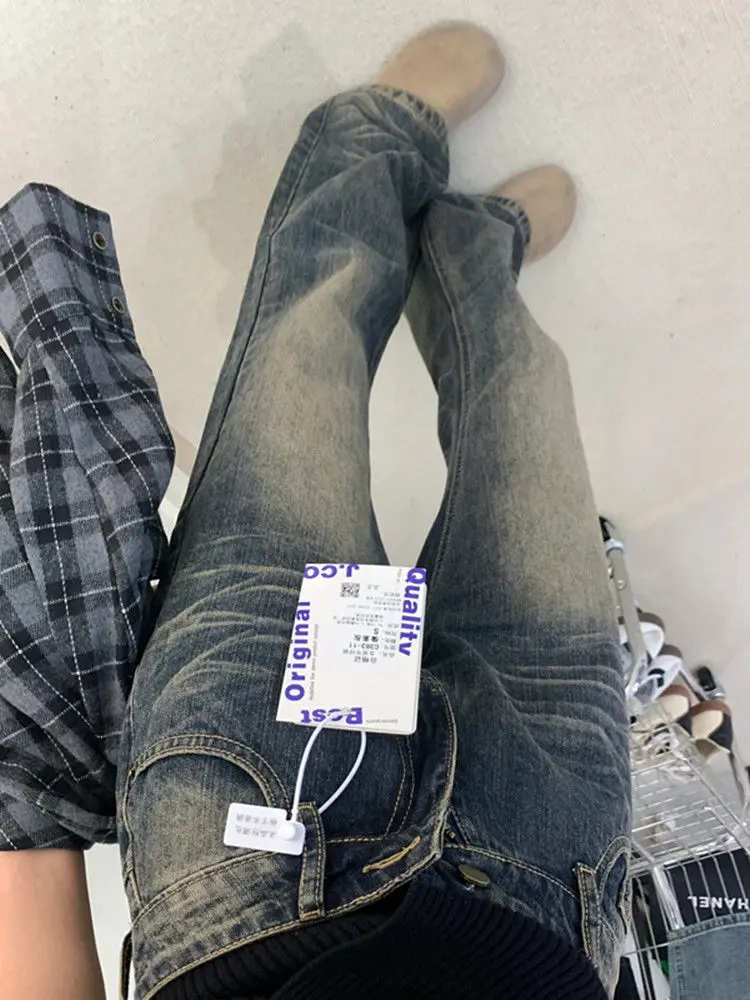 

American Retro Low Waist Bell Bot Jeans Women's Spring Autumn New Sle Worn in Slimming Straight Leg Long Pants