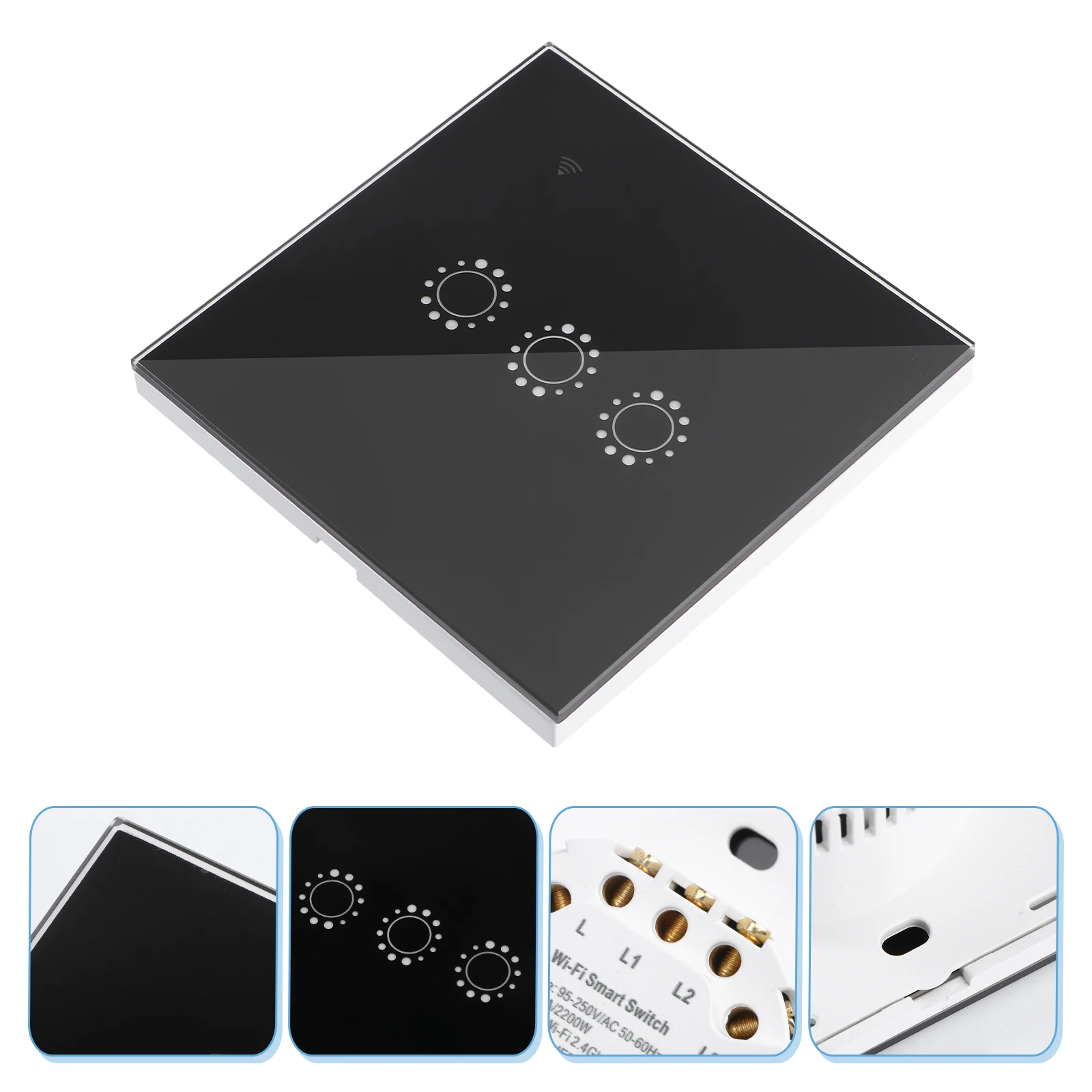 3 Gang Wifi Wireless Touch Backlight Home Light Remote App Schedule Timer Abs Glass Panel Black