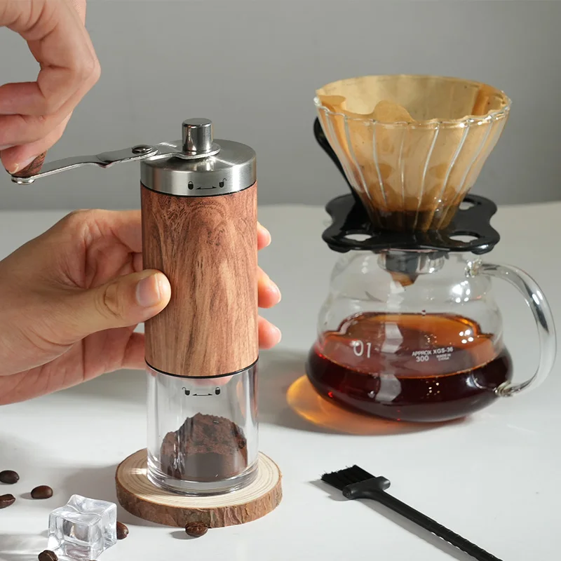 

Ручная мельница для кофейных зерен, ручная кофемолка из нержавеющей стали под дерево, портативная кофемолка с выдвижной ручкой для кемпинга и дома