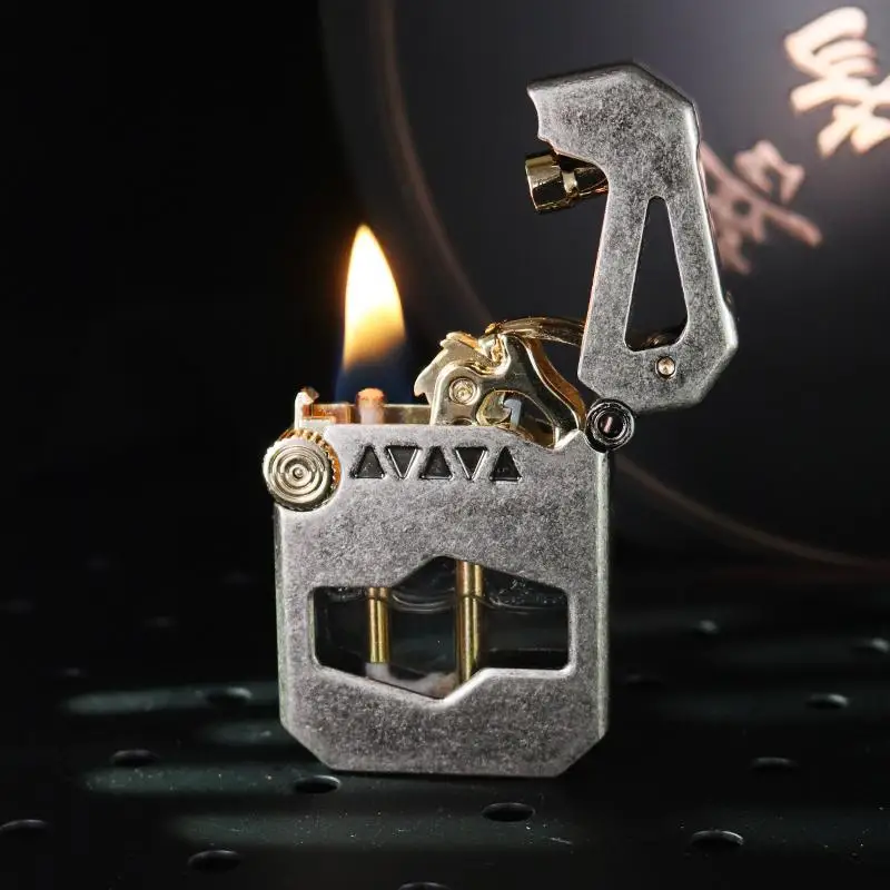 Vintage Trench  Lighter Windproof Soft Flame Metal Transparent Oil Tank Lighter Fluid Refillable Pocket Lighters Gift Father