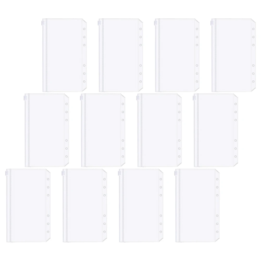 

12pcs A6 Ring Binder Zipper Bags Waterproof PVC Document Organizer Loose Leaf Bags Notebook Folder Storage Pouch Clear Folders